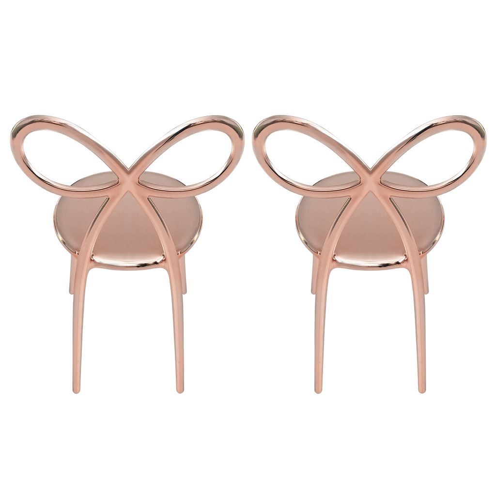 Qeeboo Ribbon Chair Metal Finish By Nika Zupanc Set Of 2, Pink Gold