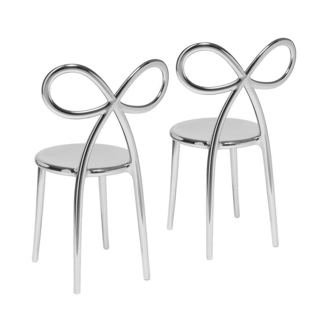 Qeeboo Ribbon Chair Metal Finish By Nika Zupanc Set Of 2, Silver