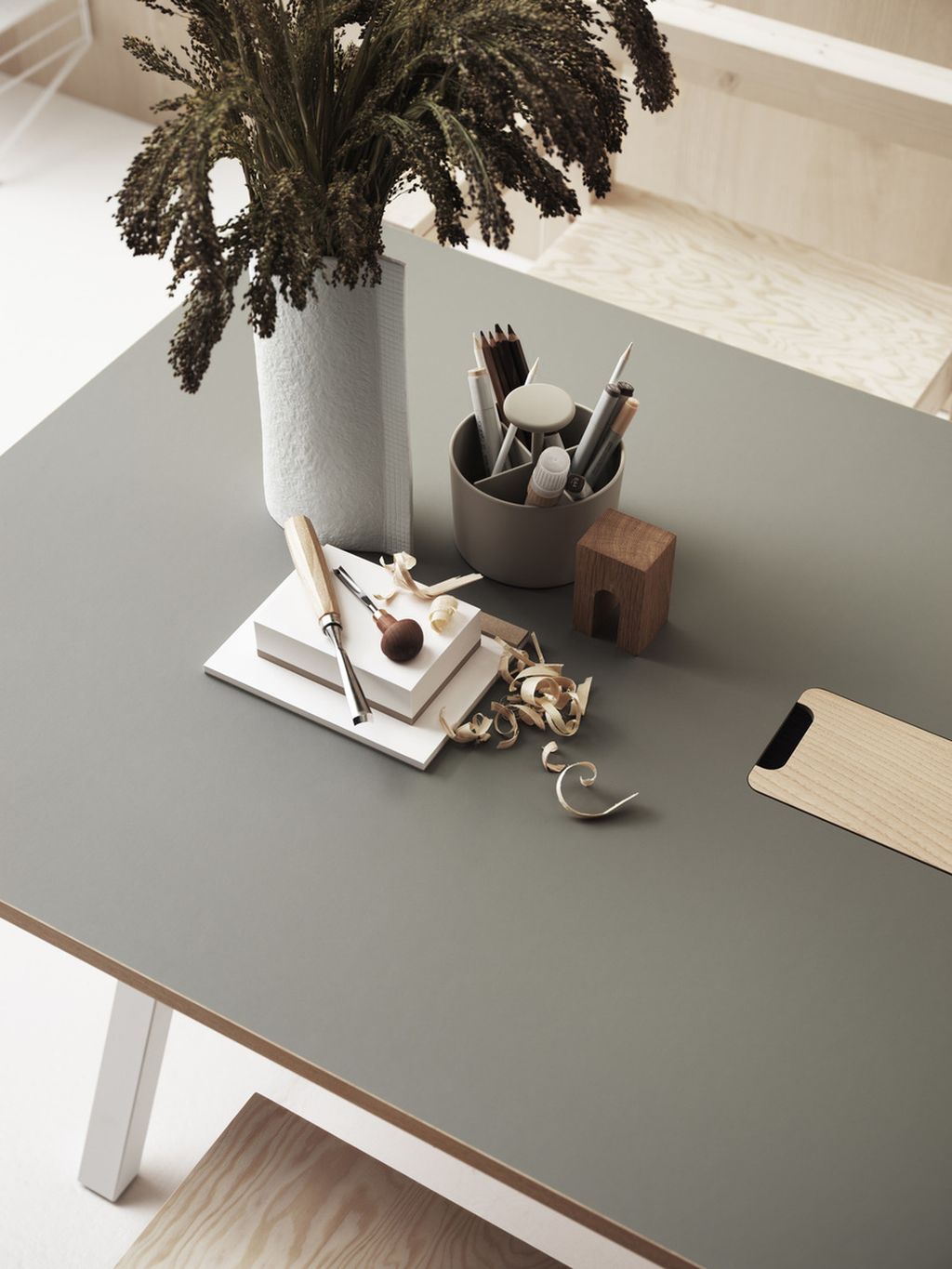 String Furniture Height Adjustable Work Table 78x120 Cm, Light Grey Linoleum