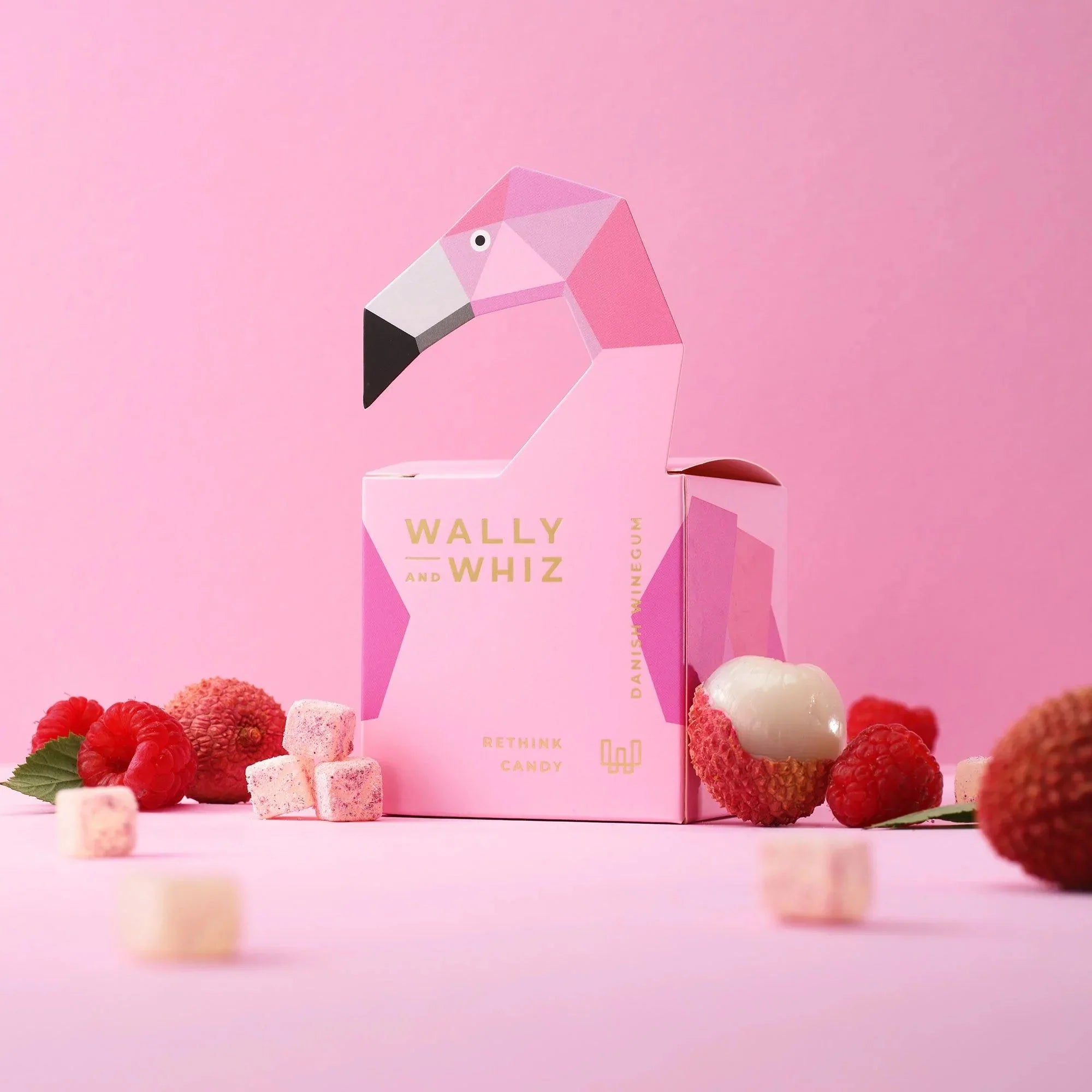 Wally And Whiz Wine Gum Cube, Flamingo Pink Lychee With Raspberry, 140g