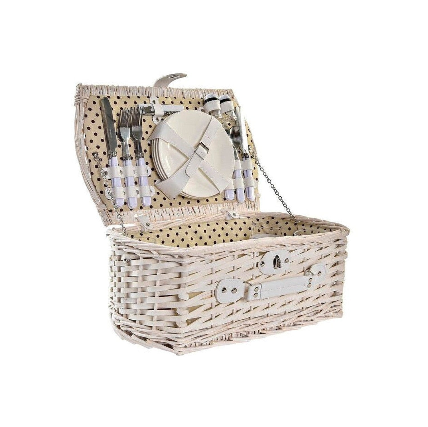 Basket DKD Home Decor wicker Picnic Beige Polyester White (44 x 28 x