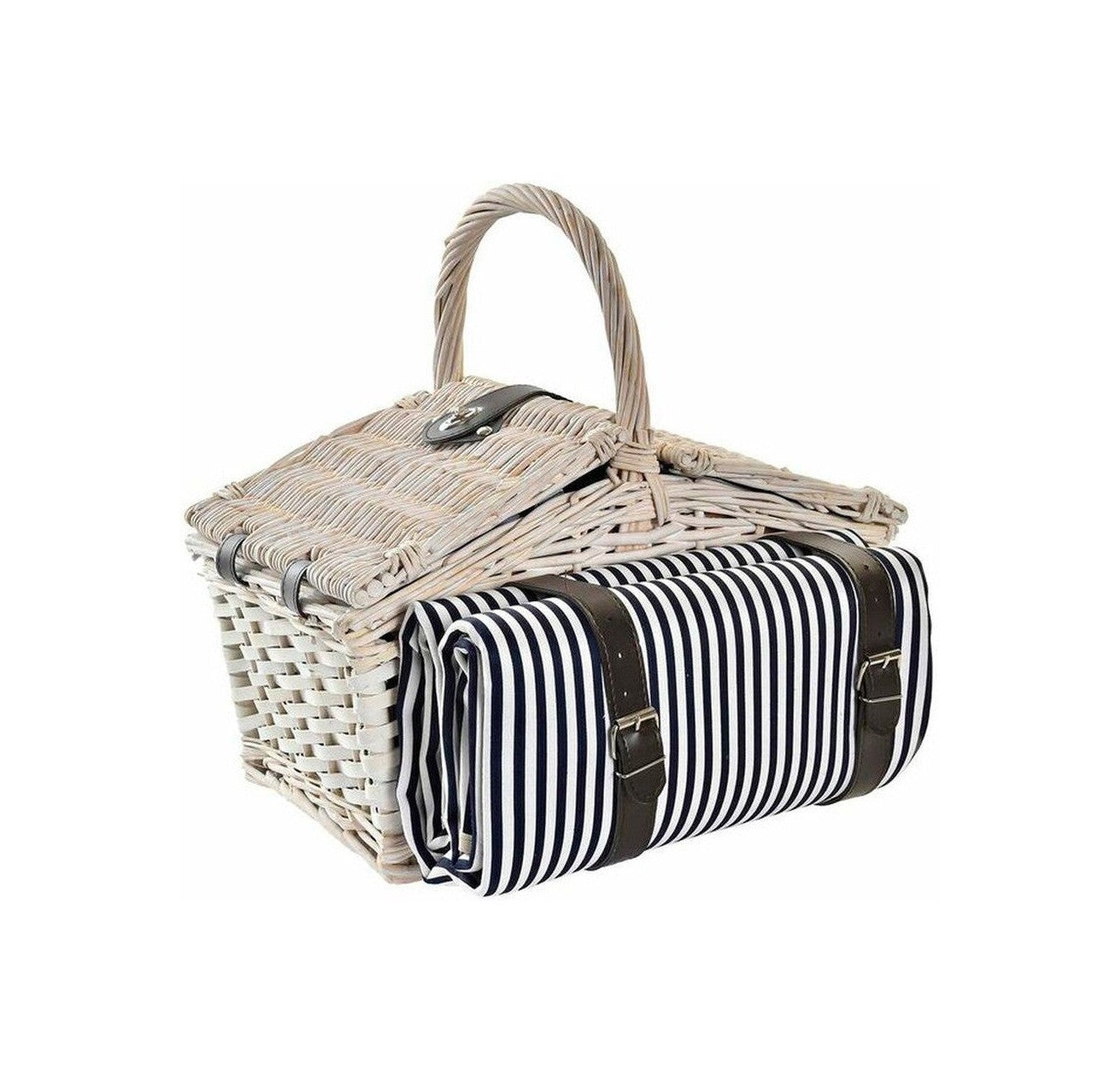 Basket DKD Home Decor wicker Picnic Blue Polyester White (40 x 40 x 42