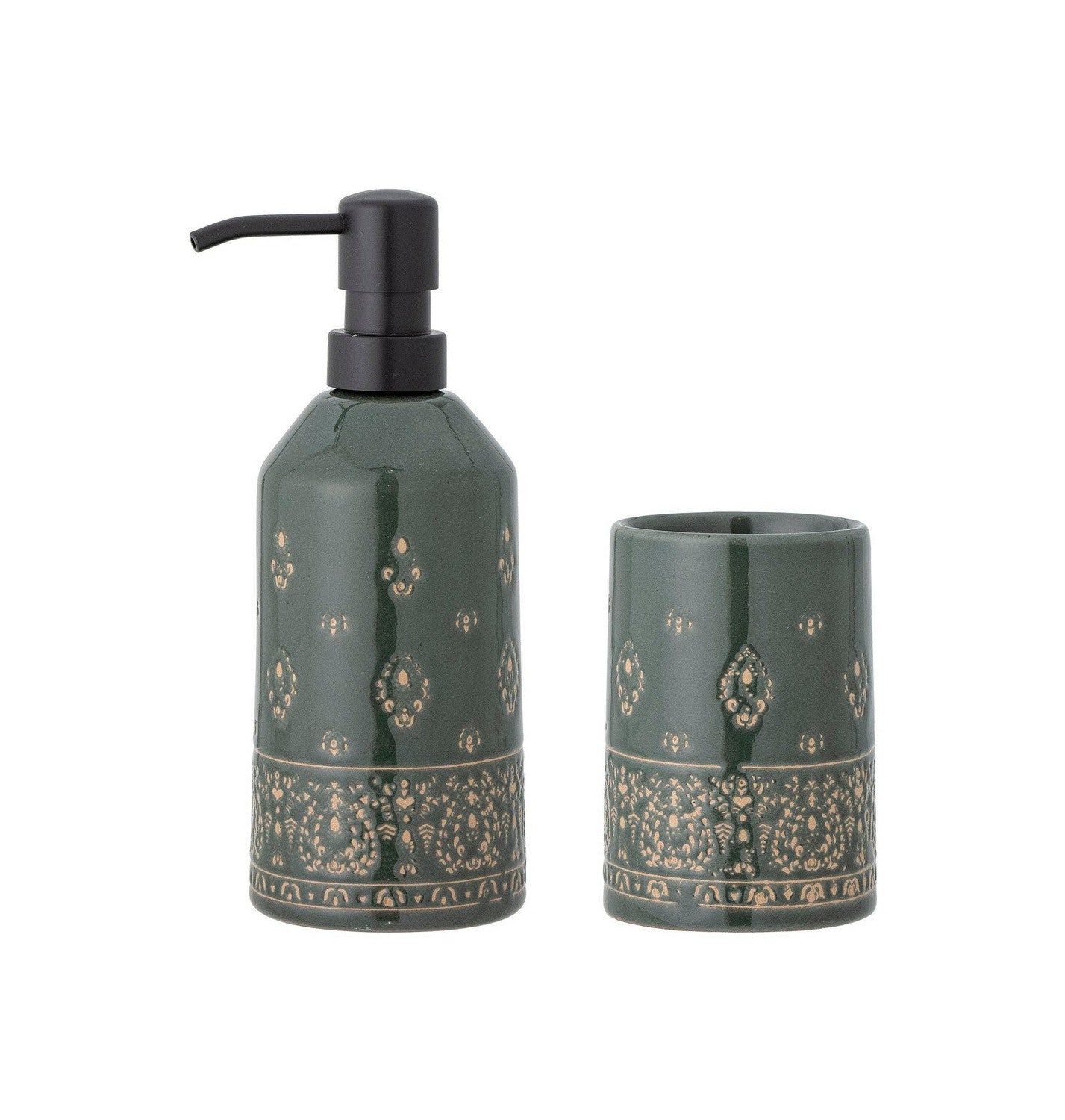 Bloomingville Cheran Soap Dispenser Set, Green, Stoneware