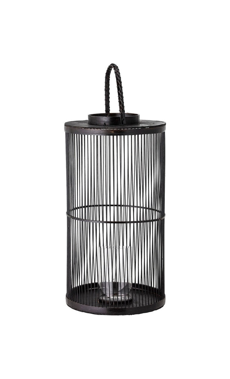 Bloomingville Effie Lantern w/Glass, Black, Bamboo