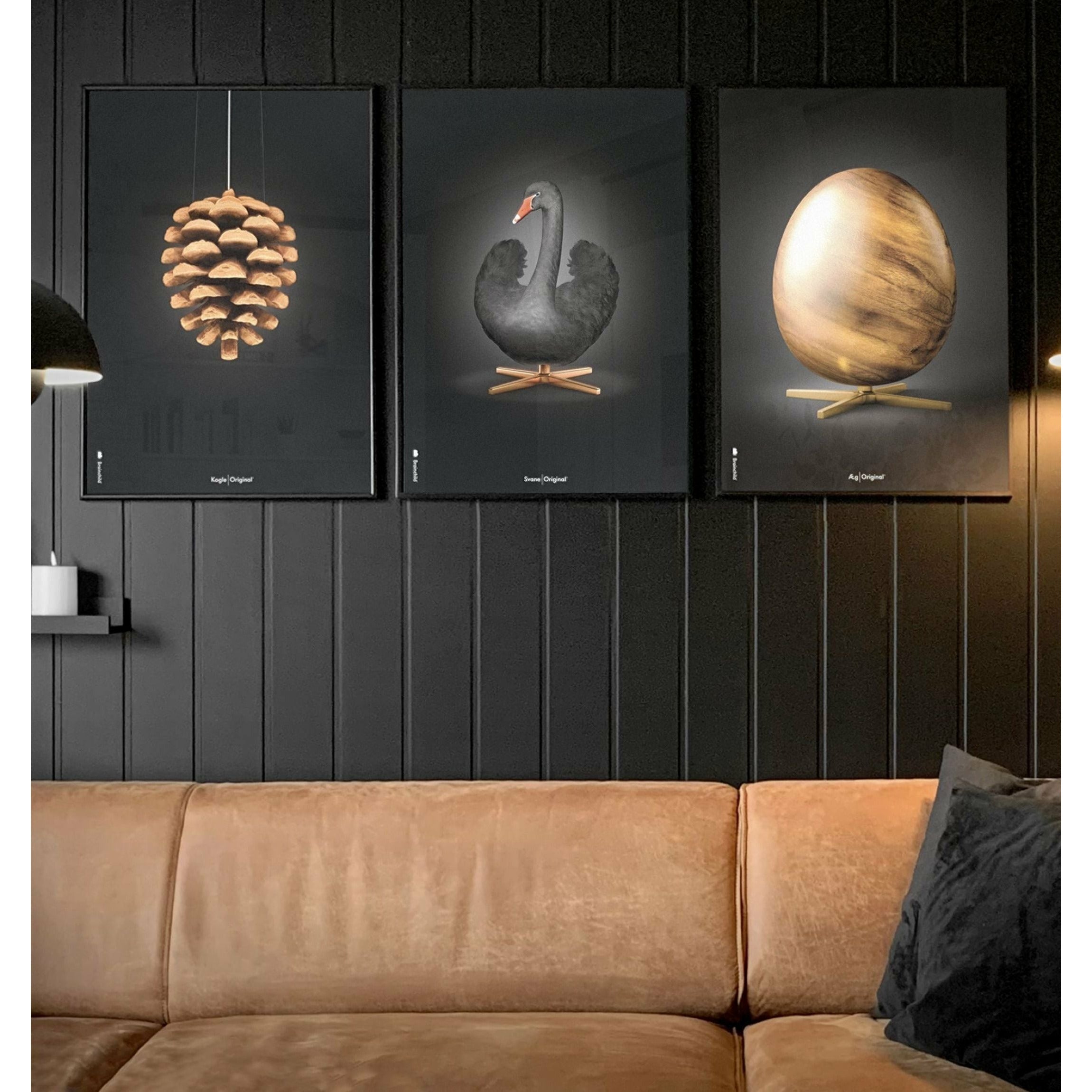 [product_category]-Brainchild Swan Classic Poster, Frame In Black Lacquered Wood 70 X100 Cm, Black/Black Background-Brainchild-31004-C-BRA-12