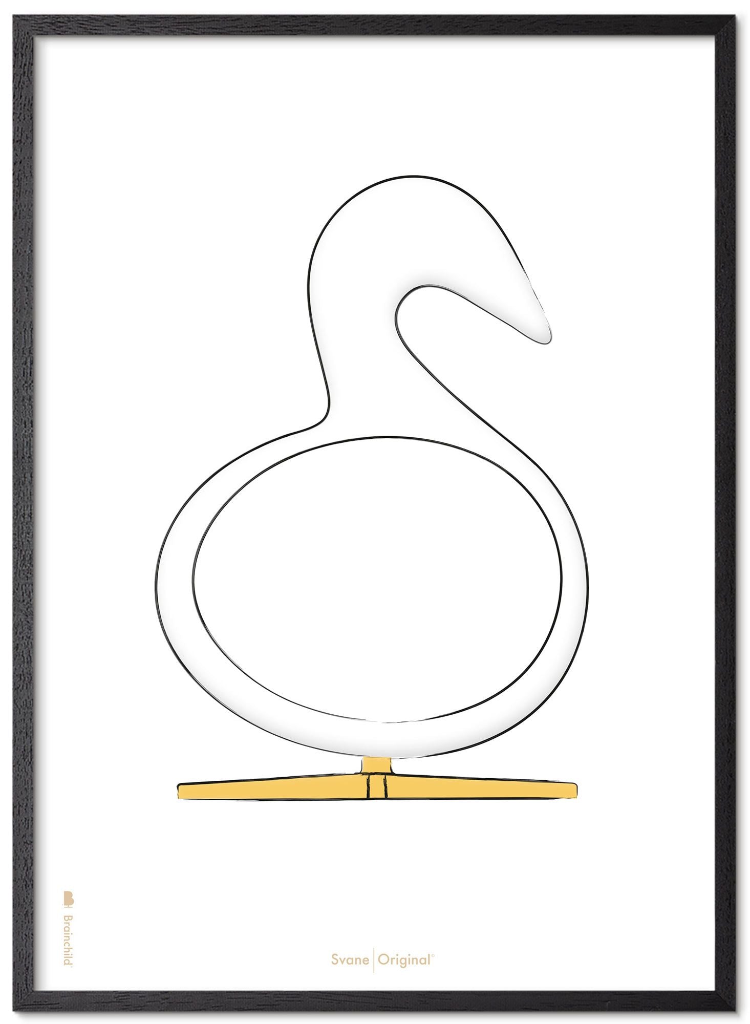 Brainchild Swan Design Skich Poster Frame Made Of Black Lacquered Wood 30x40 Cm, White Background