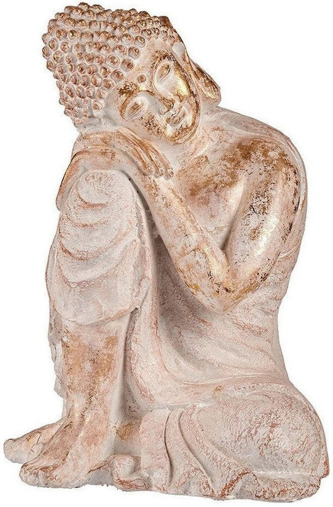 Decorative Garden Figure Buddha White/Gold Polyresin (35,5 x 54,5 x 42