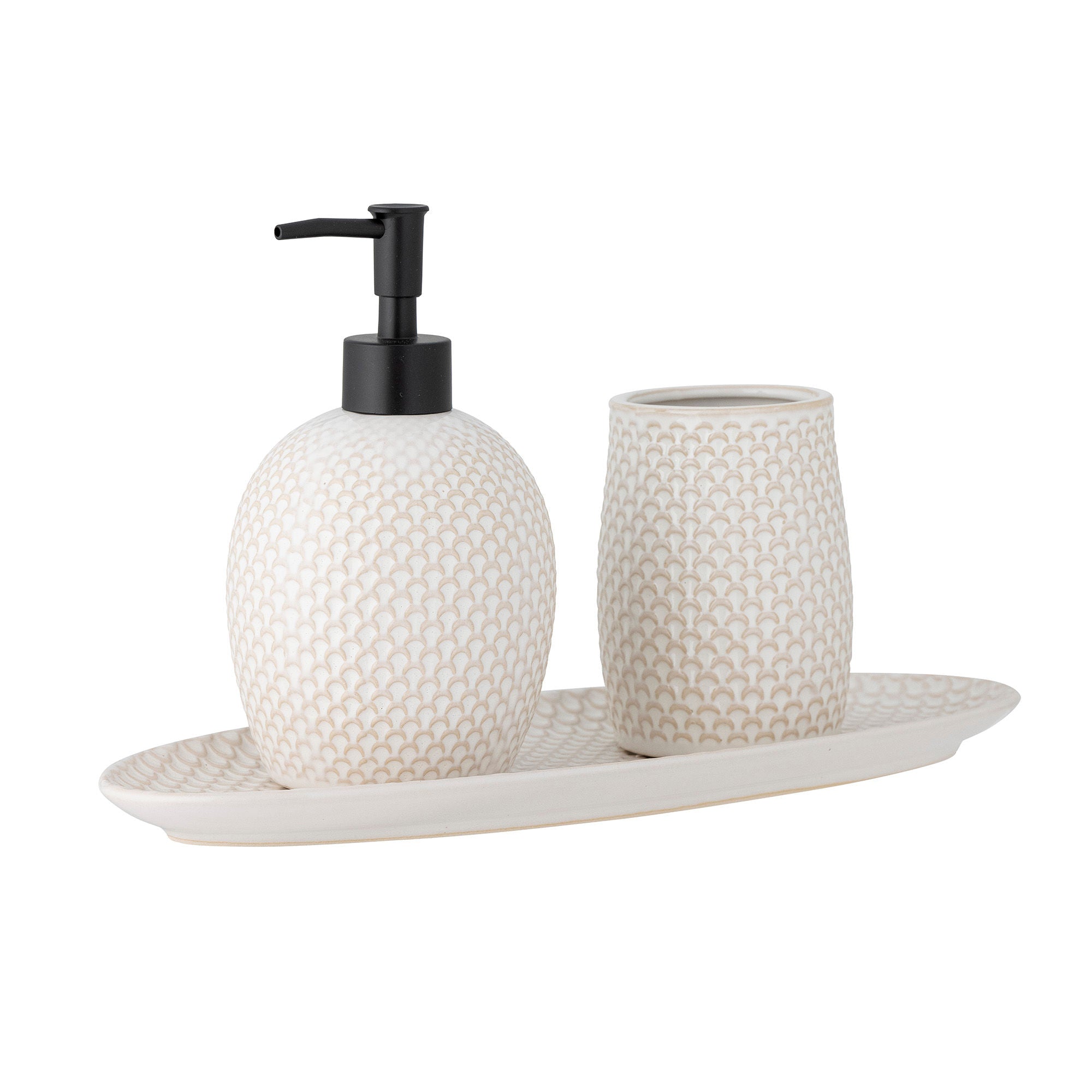 Bloomingville Hrin Soap Dispenser Set, Nature, Stoneware