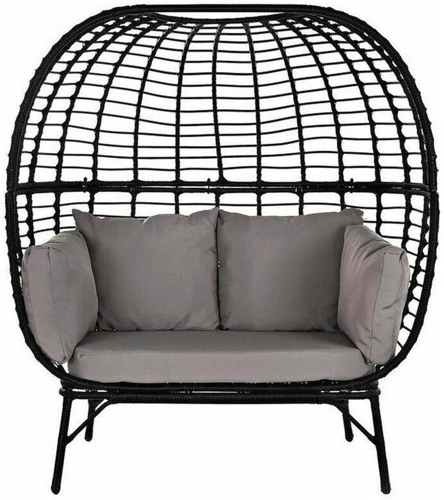 Garden sofa DKD Home Decor Black Beige synthetic rattan Steel (130 x