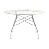 Table brillante kartell marbre rond, chrome / blanc