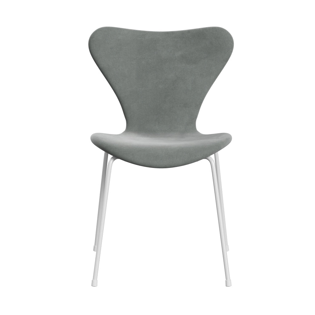 Fritz Hansen 3107 Chair Full Upholstery, White/Belfast Velvet Seal Grey