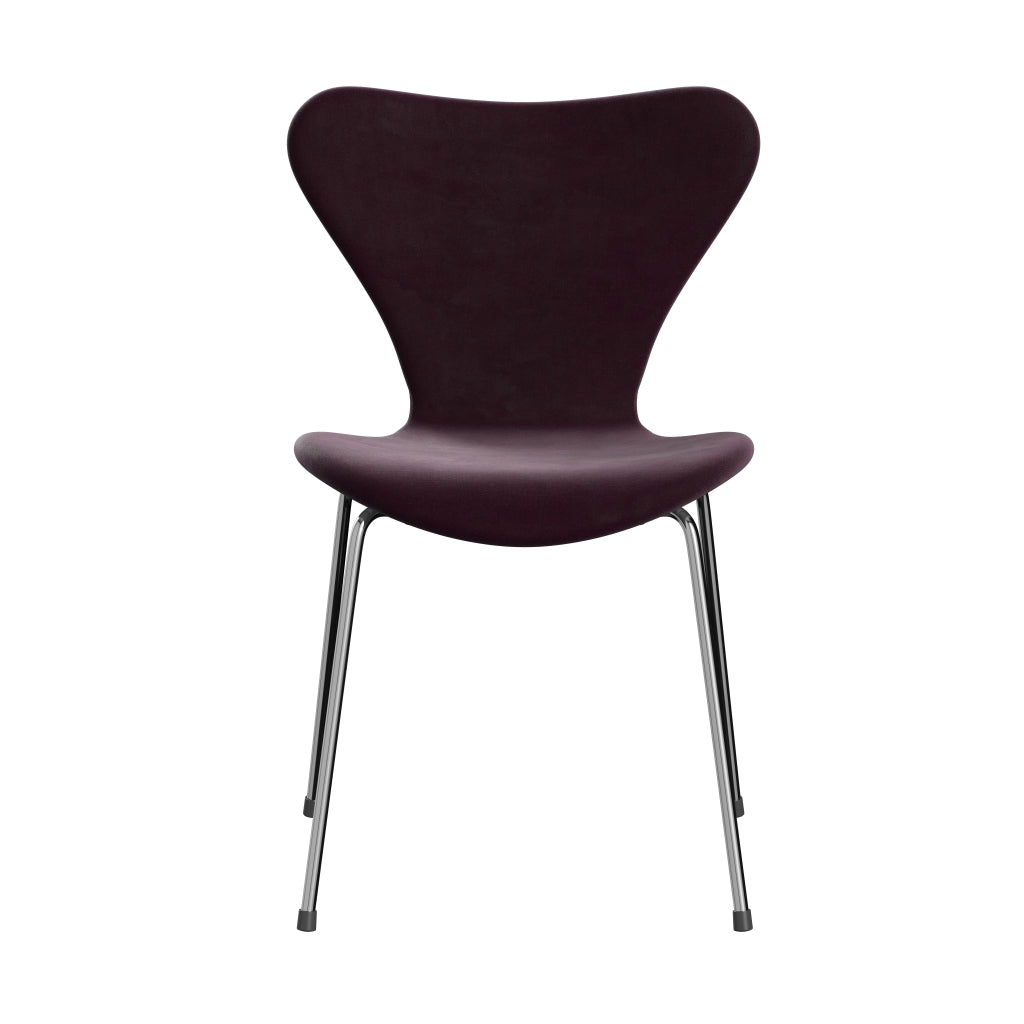 Fritz Hansen 3107 Chair Full Upholstery, Chrome/Belfast Velvet Dark Plum