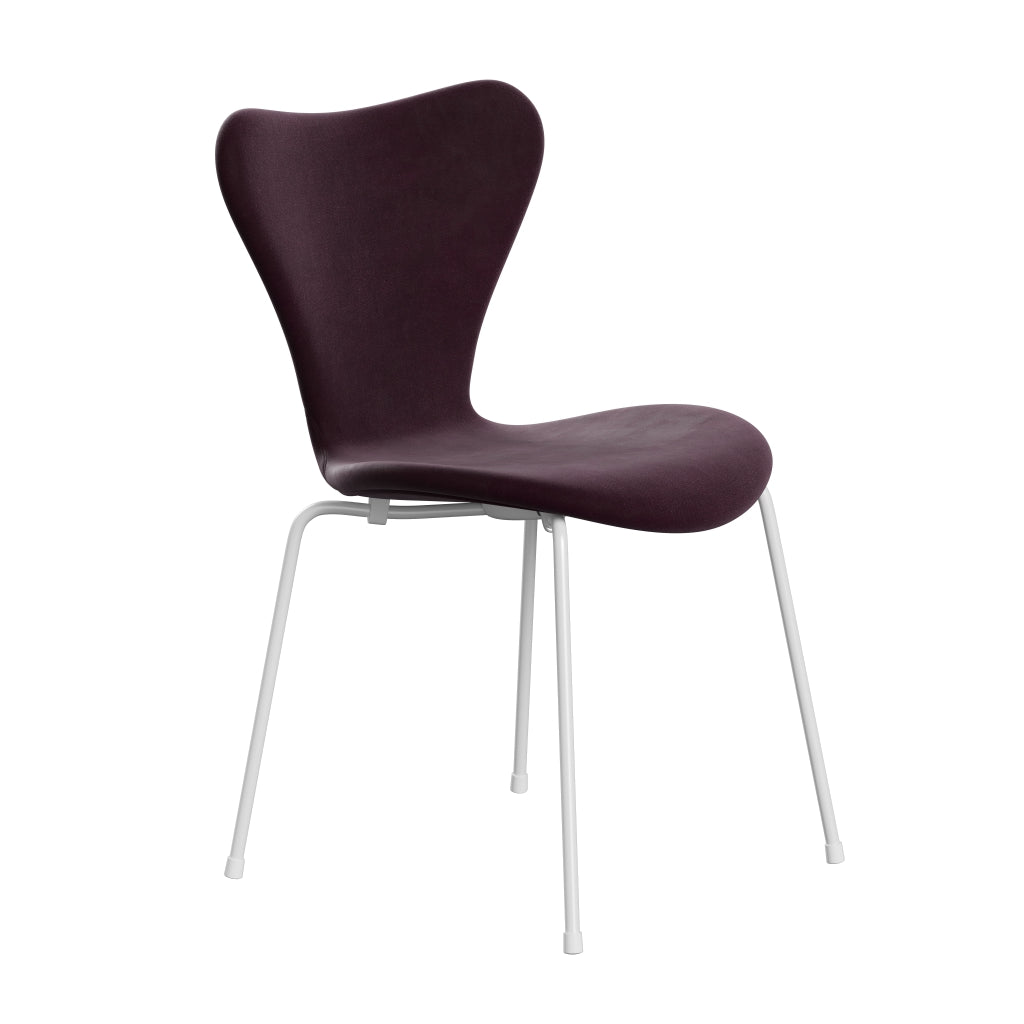 Fritz Hansen 3107 Chair Full Upholstery, White/Belfast Velvet Dark Plum