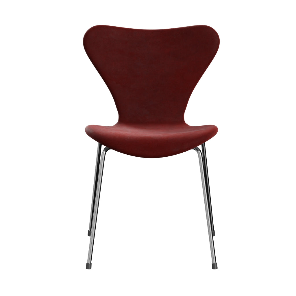 Fritz Hansen 3107 Chair Full Upholstery, Chrome/Belfast Velvet Autumn Red