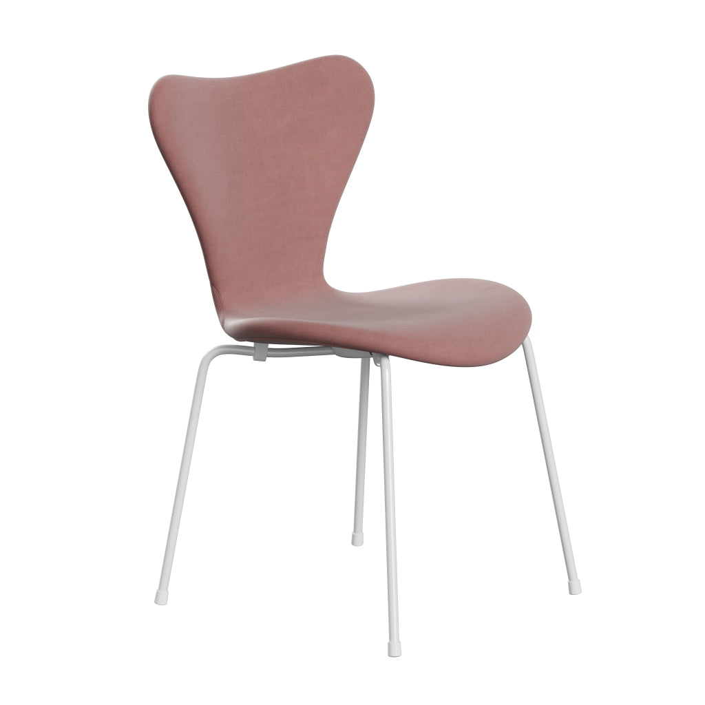 Fritz Hansen 3107 Chair Full Upholstery, White/Belfast Velvet Misty Rose