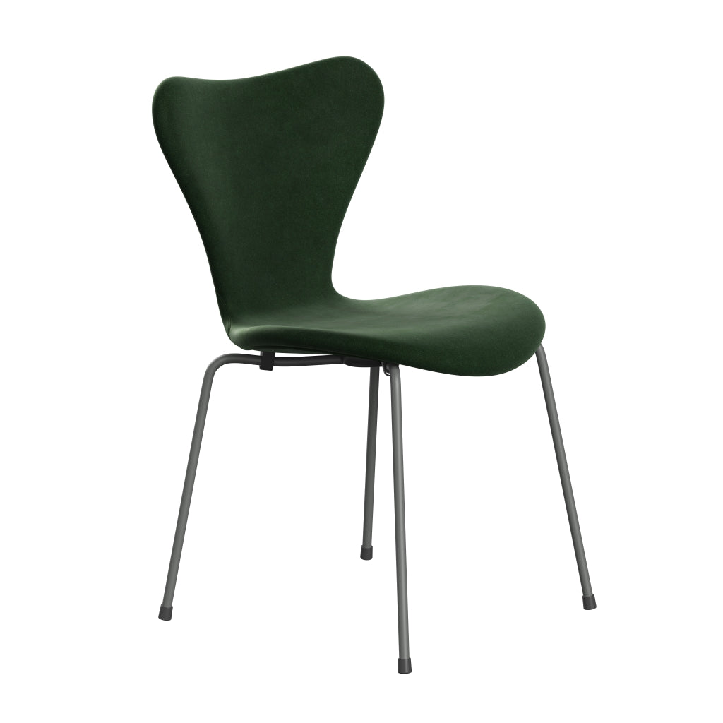 Fritz Hansen 3107 Chair Full Upholstery, Silver Grey/Belfast Velvet Forest Green