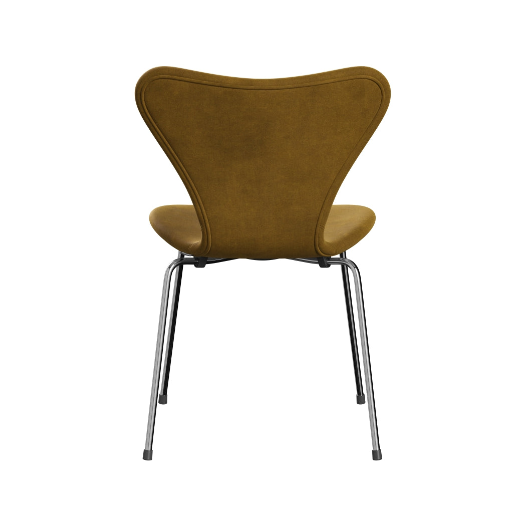 Fritz Hansen 3107 Chair Full Upholstery, Chrome/Belfast Velvet Soft Ochre