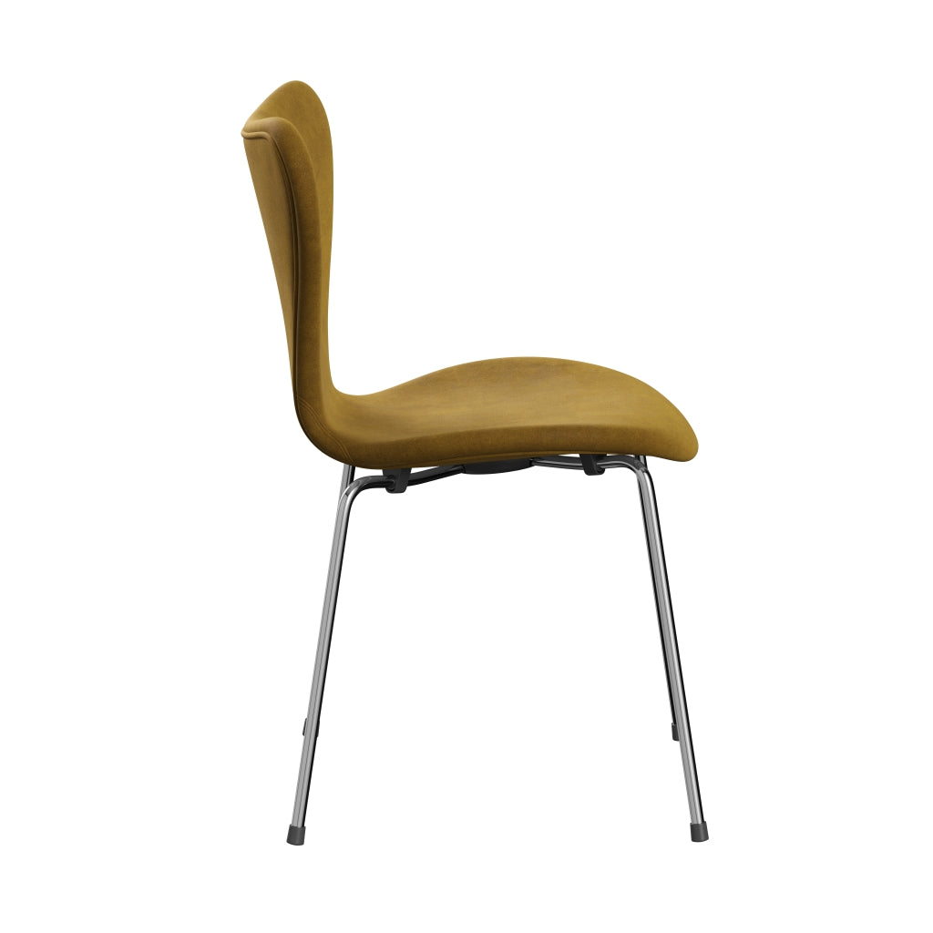 Fritz Hansen 3107 Chair Full Upholstery, Chrome/Belfast Velvet Soft Ochre