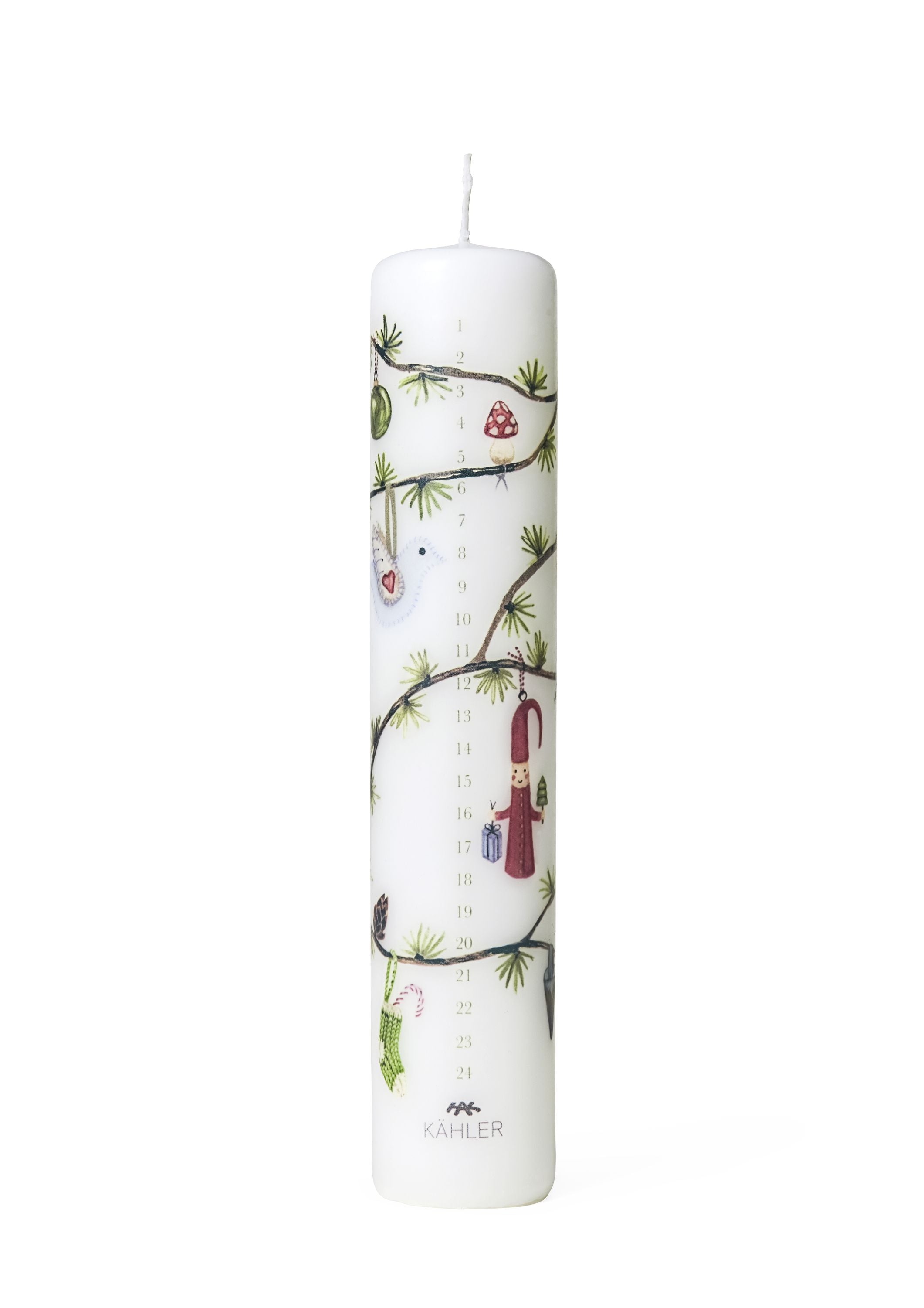 Kähler Hammershøi Christmas Advent Candle 2023 ø5 Cm White W. Deco