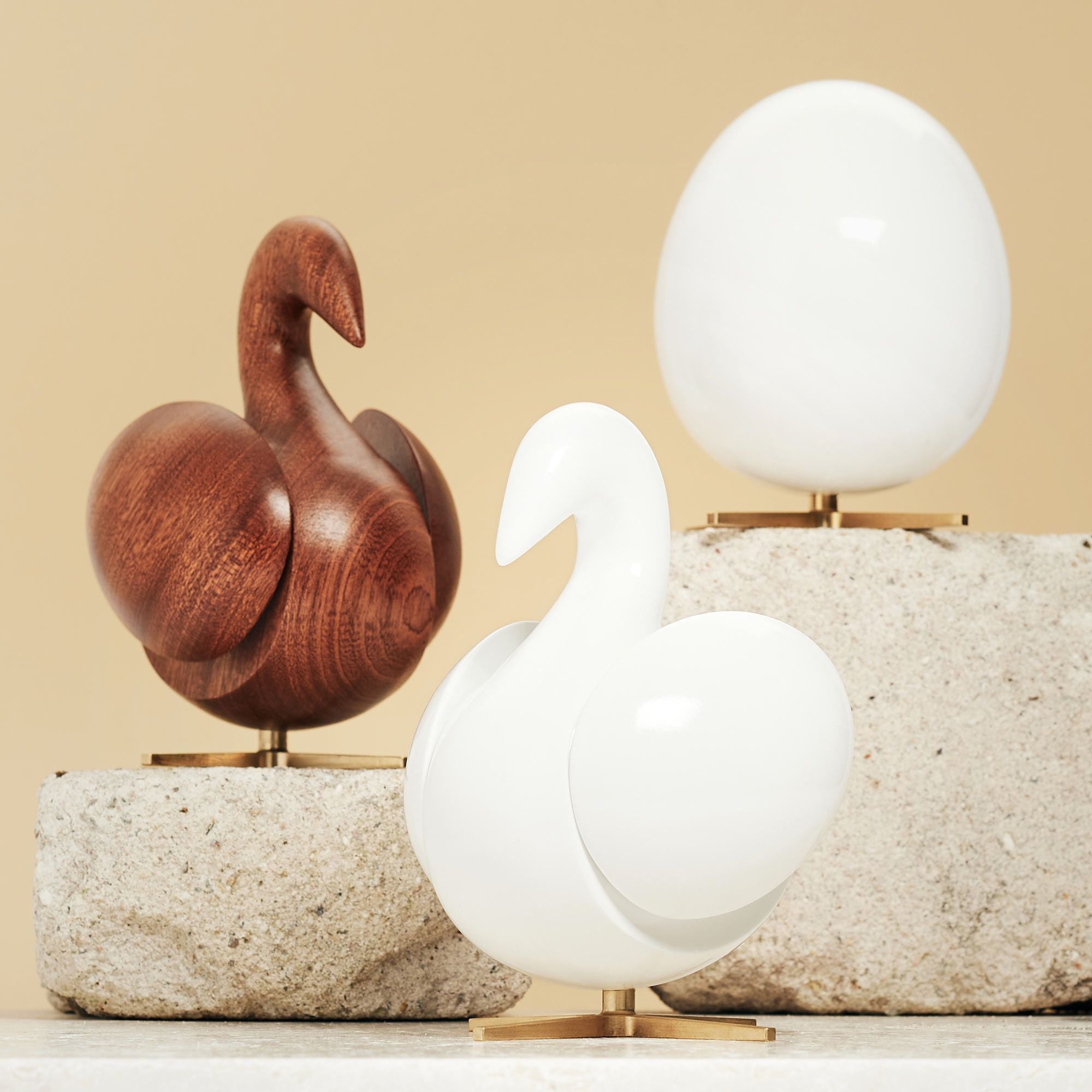 Brainchild The Egg Wooden Figure Mahogany White, Brass Base