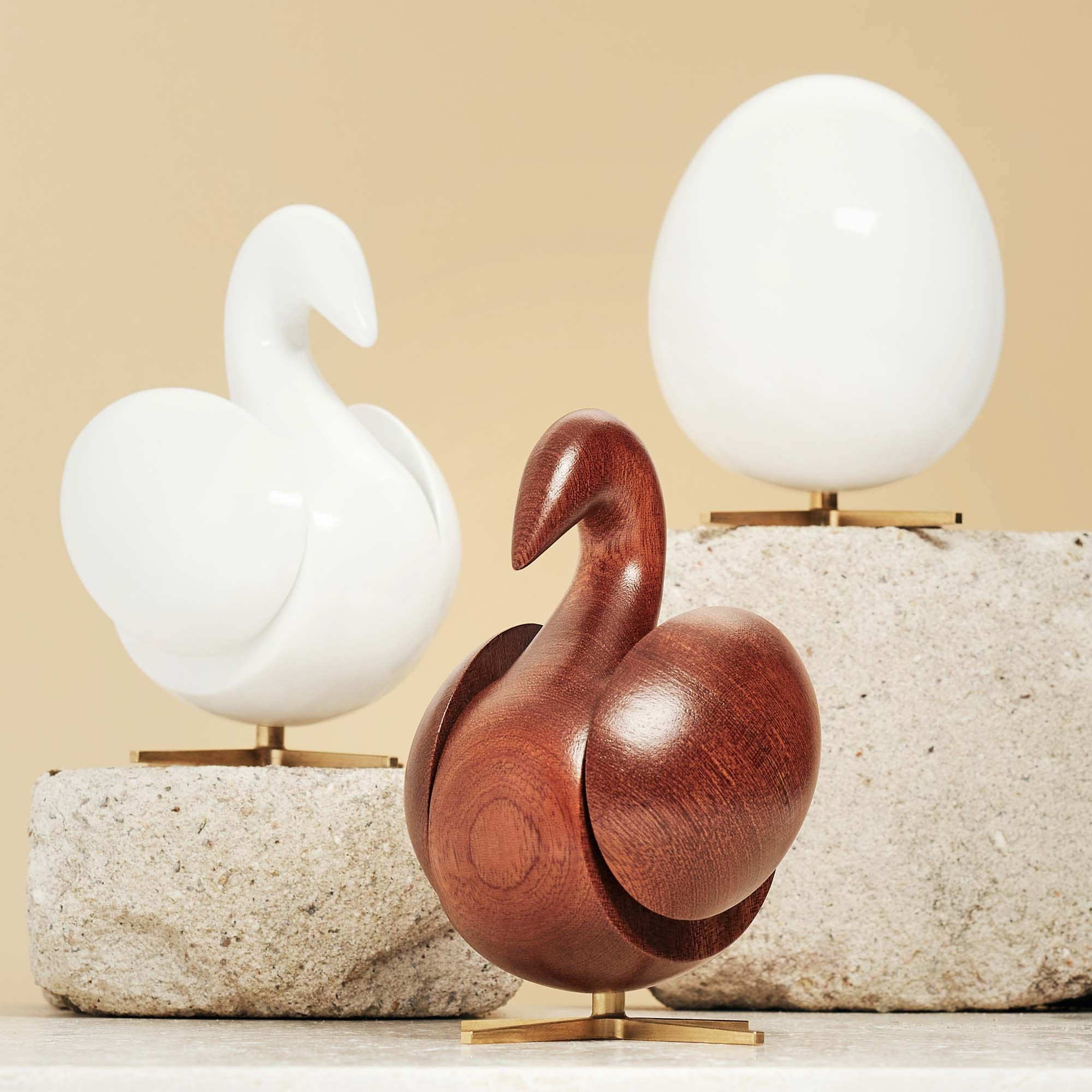 Brainchild The Egg Wooden Figure Mahogany White, Brass Base