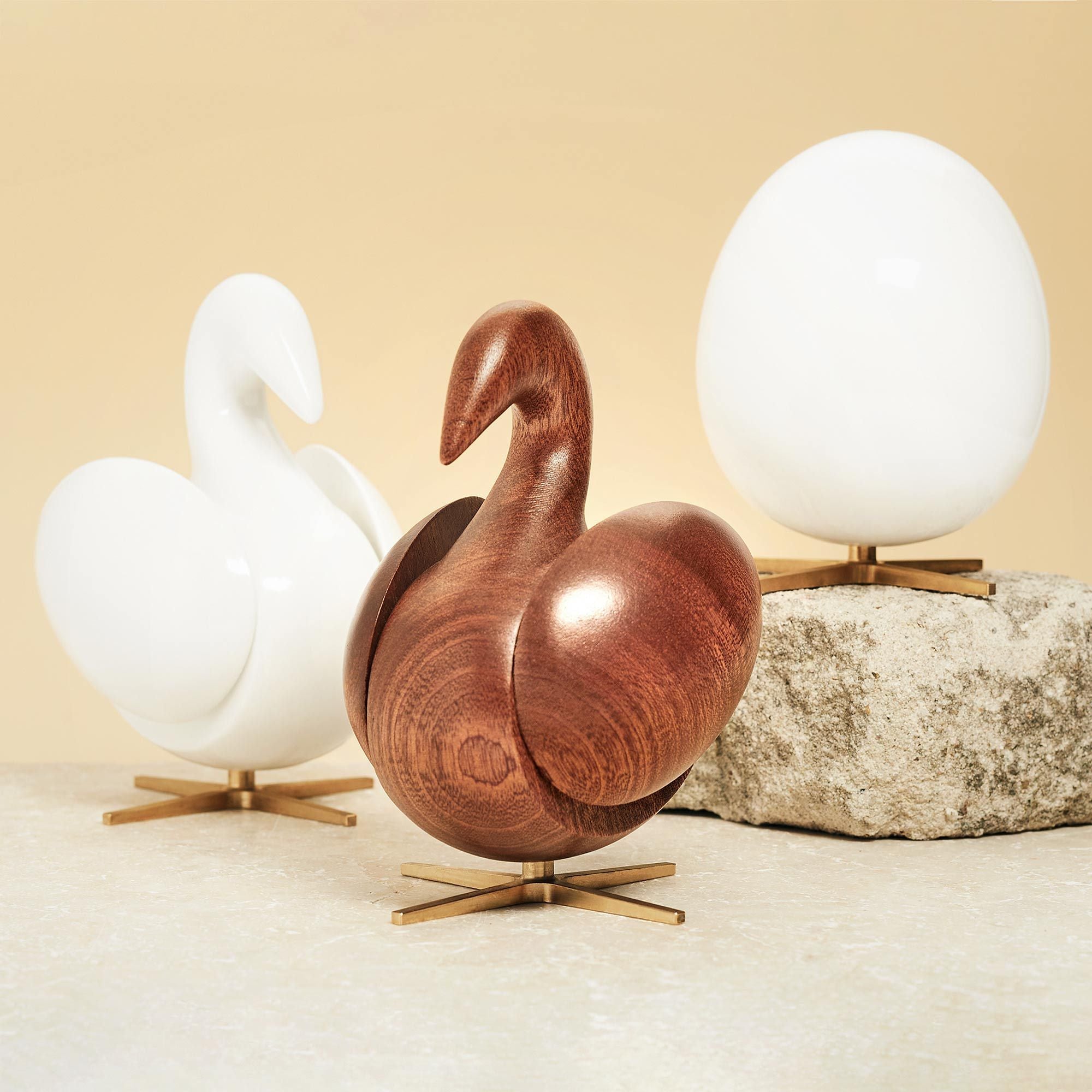 Brainchild The Egg Wooden Figure Mahogany White, Brass Base