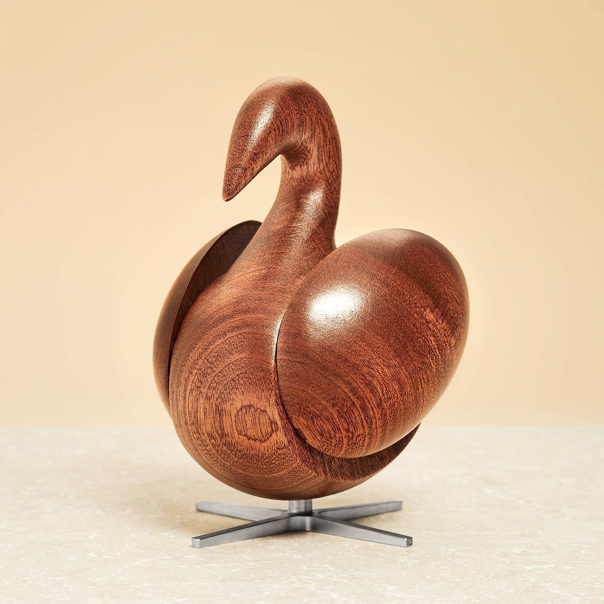 Brainchild Of The Swan Wooden Figure Mahogany, Steel Base