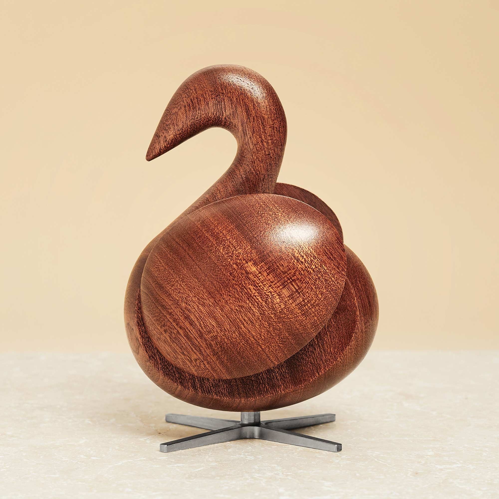 Brainchild Of The Swan Wooden Figure Mahogany, Steel Base