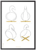 Brainchild Swan Design Sketches Poster Frame Made Of Black Lacquered Wood 30x40 Cm, White Background