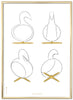 Brainchild Swan Design Sketches Poster Frame Made Of Brass Colored Metal 70x100 Cm, White Background