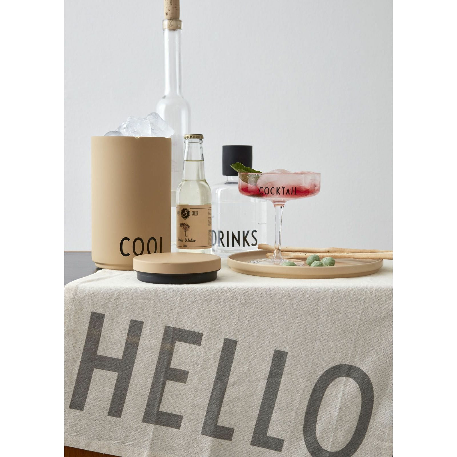 Design Letters Bottle Cooler And Ice Bucket, Beige