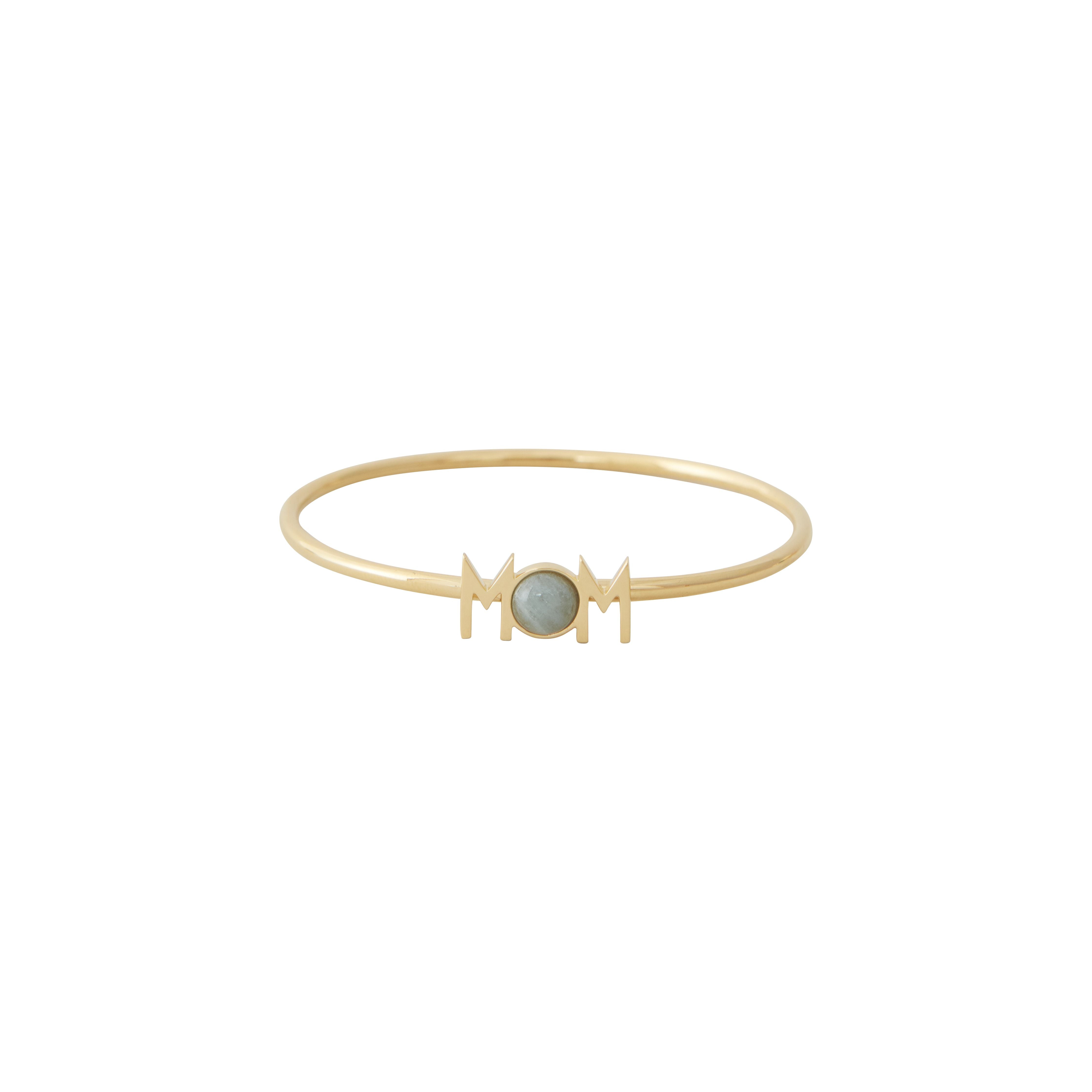 Design Letters Great Mom Bangle 18k Gold Plated, Aquamarine Blue