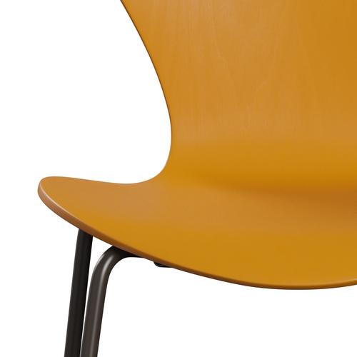 Fritz Hansen 3107 Chair Unupholstered, Brown Bronze/Dyed Ash Burnt Yellow