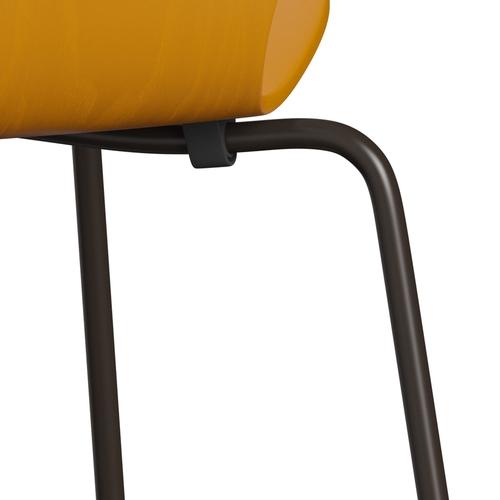 Fritz Hansen 3107 Chair Unupholstered, Brown Bronze/Dyed Ash Burnt Yellow