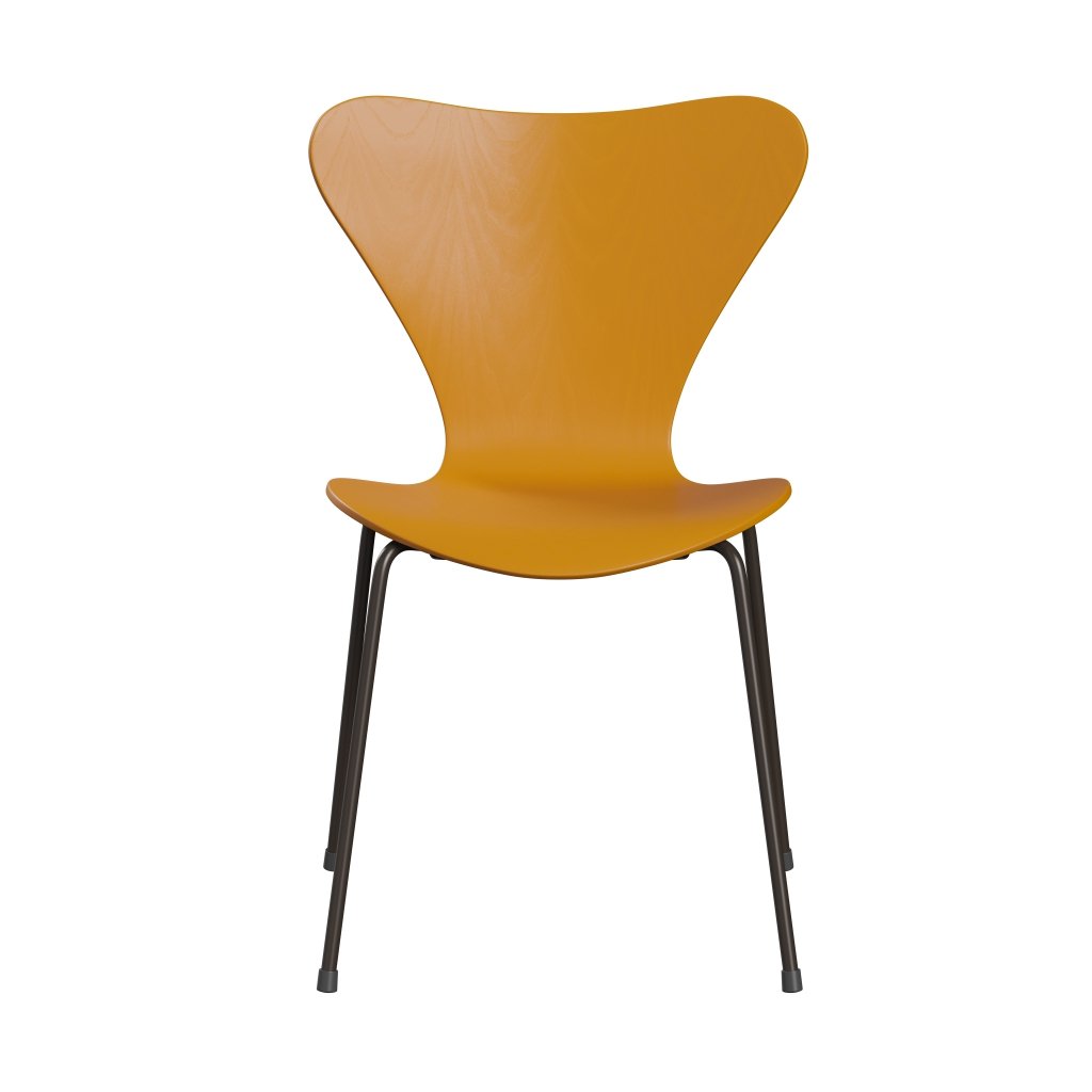 Fritz Hansen 3107 Chair Unupholstered, Brown Bronze/Dyed Ash Burnt Yellow