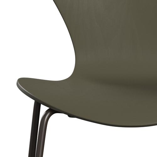 Fritz Hansen 3107 Chair Unupholstered, Brown Bronze/Dyed Ash Olive Green