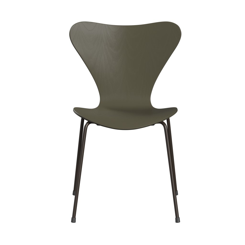 Fritz Hansen 3107 Chair Unupholstered, Brown Bronze/Dyed Ash Olive Green