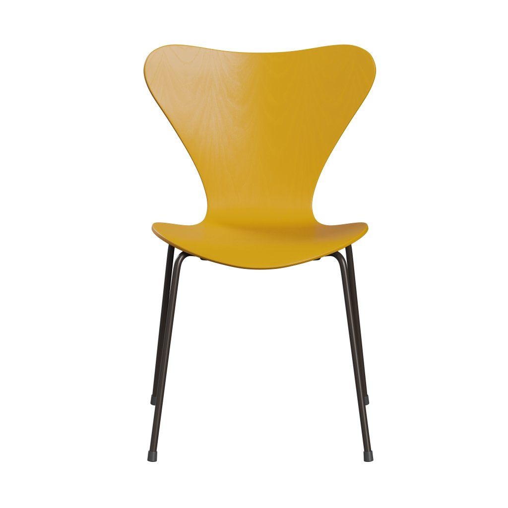 Fritz Hansen 3107 Chair Unupholstered, Brown Bronze/Dyed Ash True Yellow