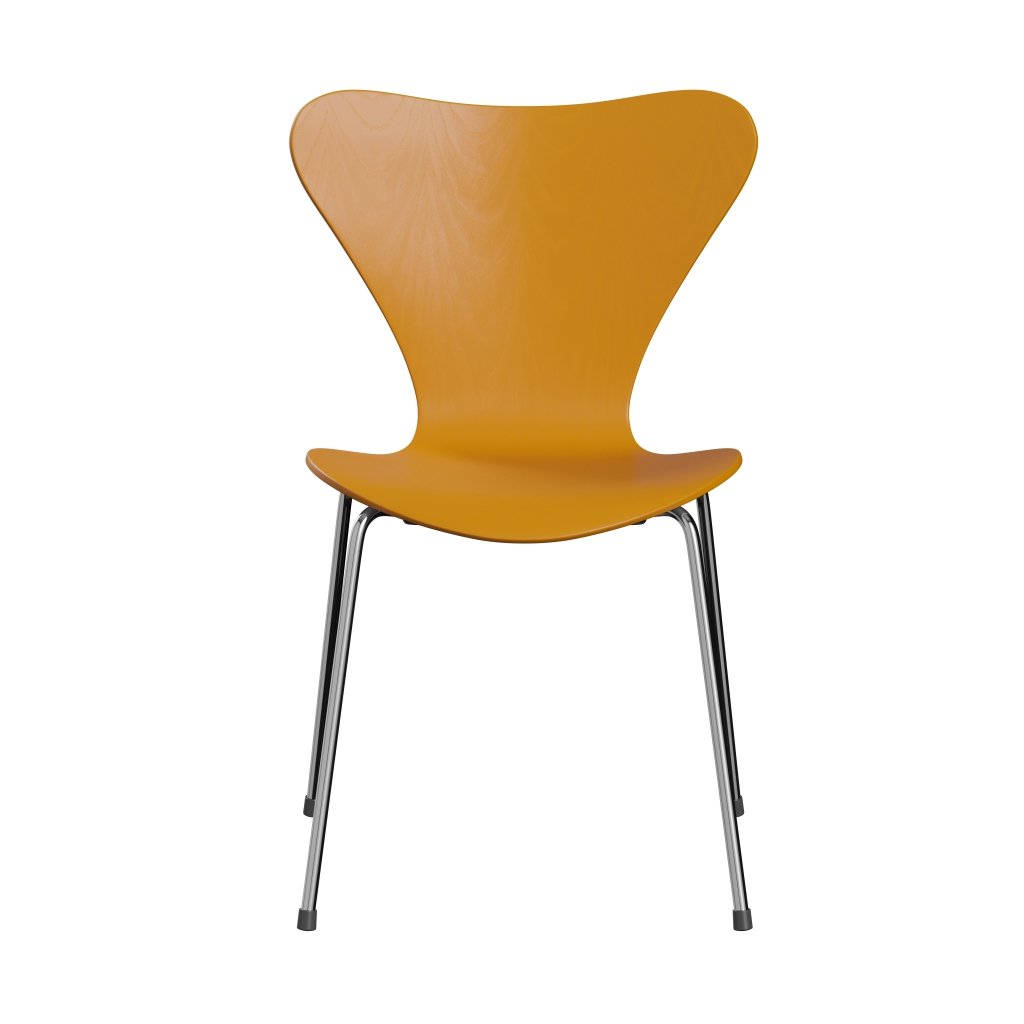 Fritz Hansen 3107 Chair Unupholstered, Chrome/Dyed Ash Burnt Yellow