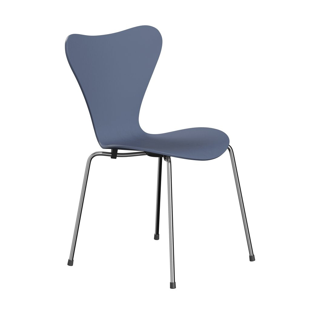 Fritz Hansen 3107 Chair Unupholstered, Chrome/Dyed Ash Dusk Blue