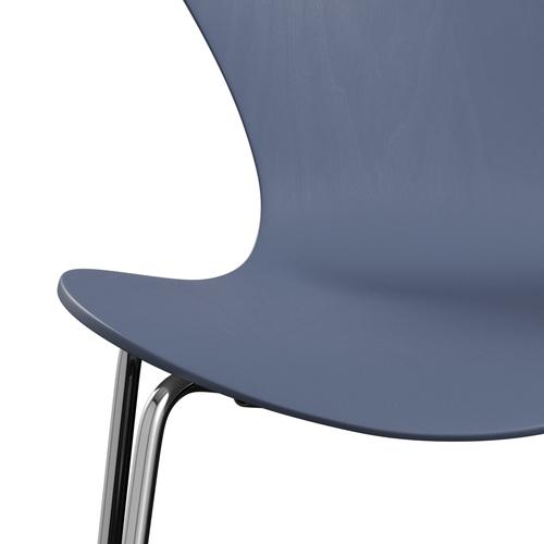 Fritz Hansen 3107 Chair Unupholstered, Chrome/Dyed Ash Dusk Blue