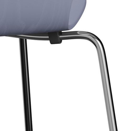 Fritz Hansen 3107 Chair Unupholstered, Chrome/Dyed Ash Lavender Blue