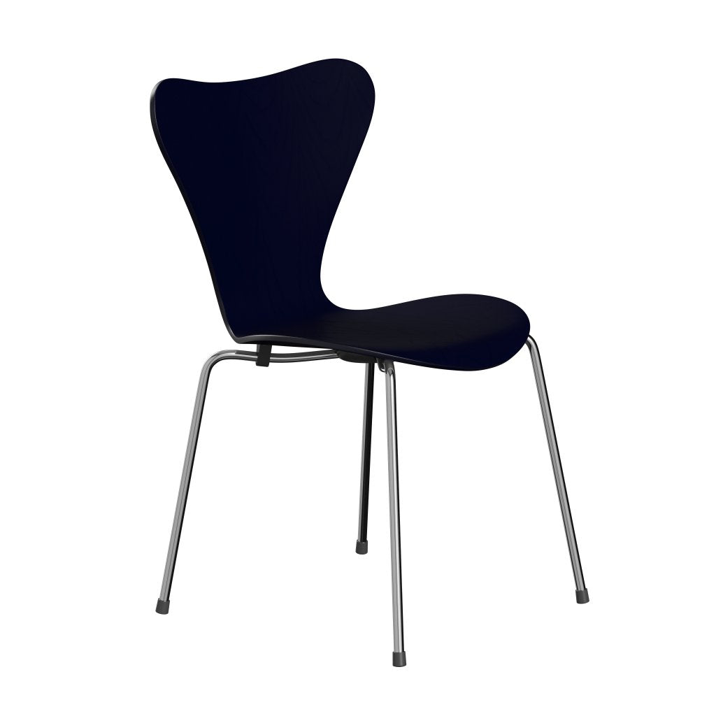 Fritz Hansen 3107 Chair Unupholstered, Chrome/Dyed Ash Midnight Blue