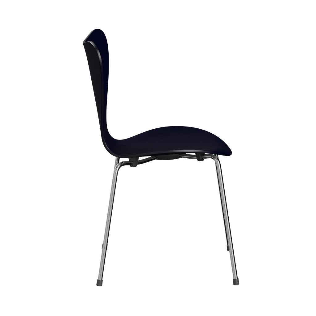 Fritz Hansen 3107 Chair Unupholstered, Chrome/Dyed Ash Midnight Blue