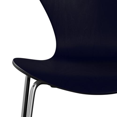 Fritz Hansen 3107 Chair Unupholstered, Chrome/Dyed Ash Midnight Blue