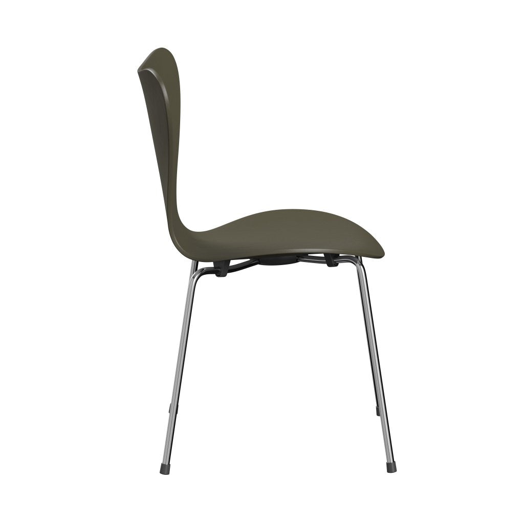 Fritz Hansen 3107 Chair Unupholstered, Chrome/Dyed Ash Olive Green