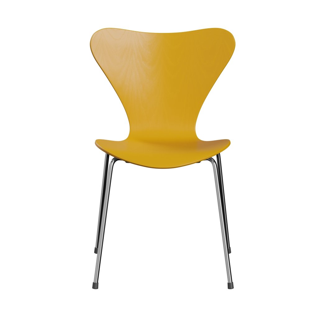 Fritz Hansen 3107 Chair Unupholstered, Chrome/Dyed Ash True Yellow