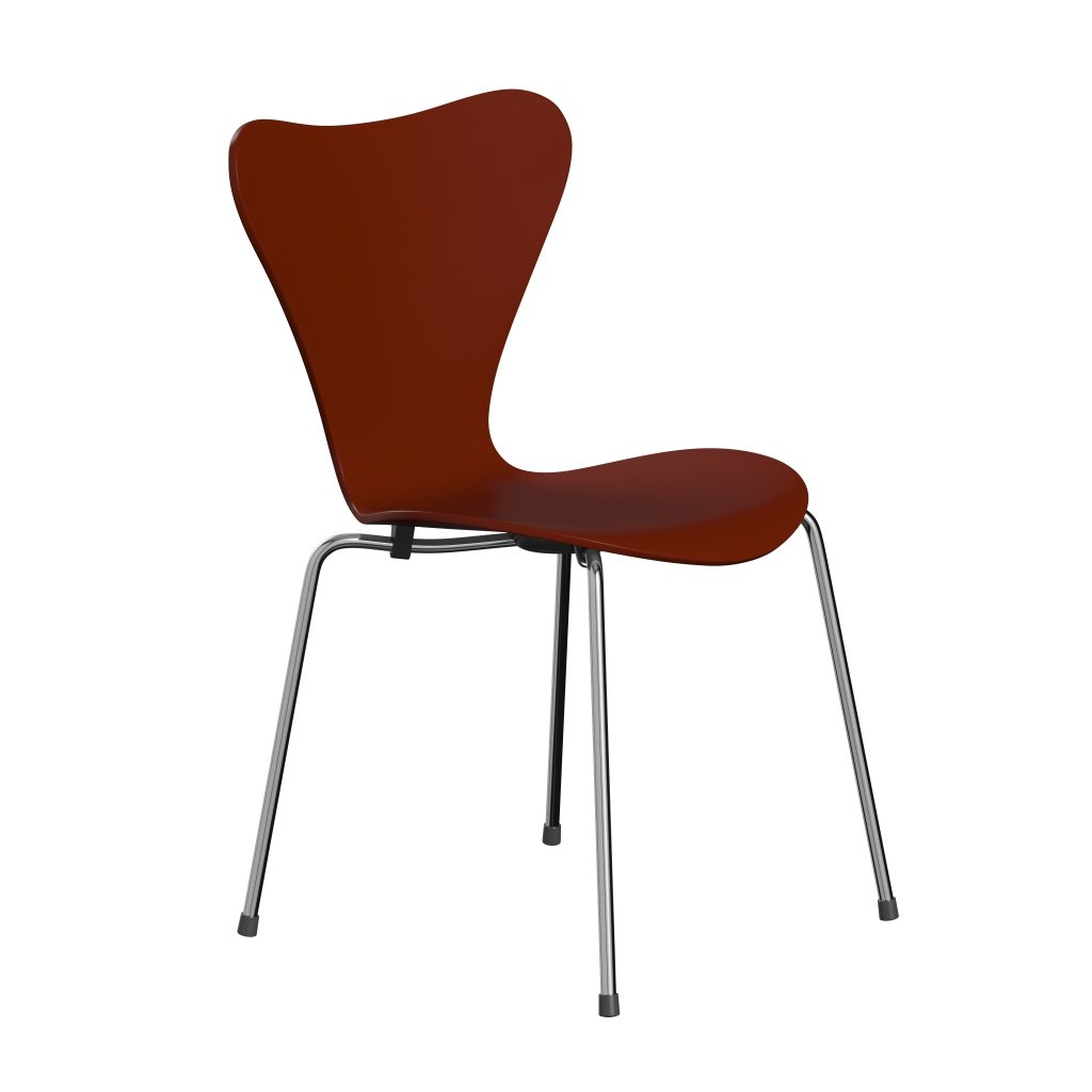 Fritz Hansen 3107 Chair Unupholstered, Chrome/Lacquered Venetian Red