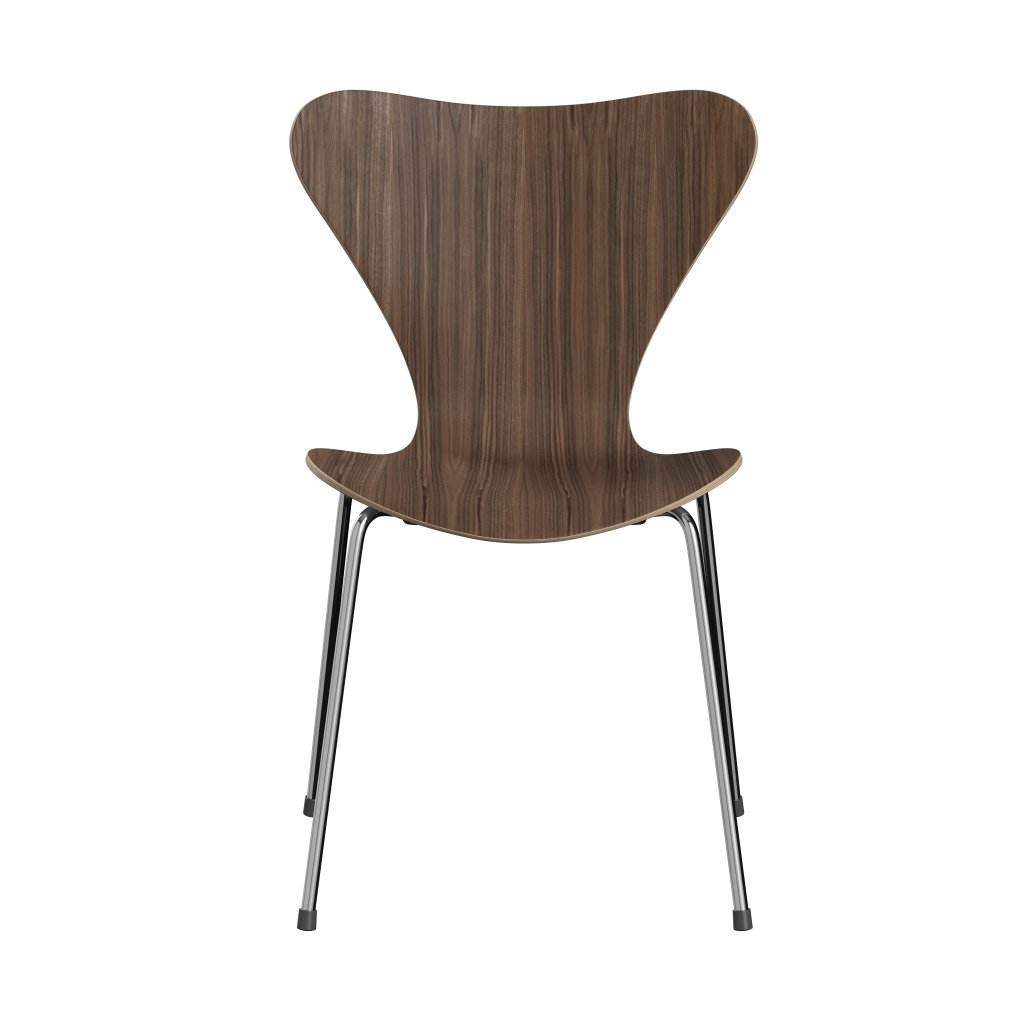 Fritz Hansen 3107 Chair Unupholstered, Chrome/Walnut Veneer Natural