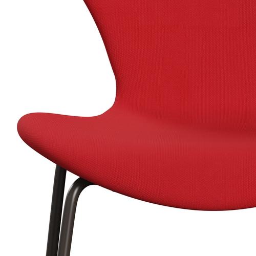 Fritz Hansen 3107 Chair Full Upholstery, Brown Bronze/Steelcut Neon Red